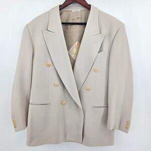 Pal Zileri Mens Beige Wool Double Breasted Blazer Jacket Made in Italy 48